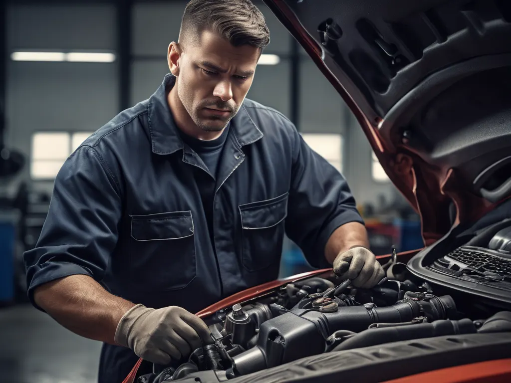 Professional mechanic working on a car engine