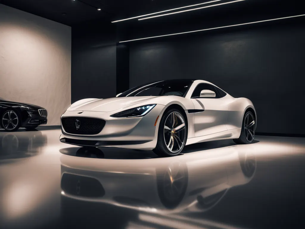 Luxury sports car in showroom