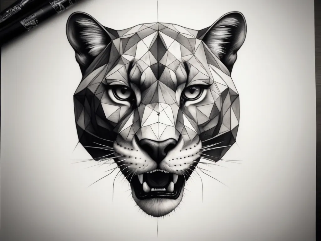 Blackwork cougar tattoo design