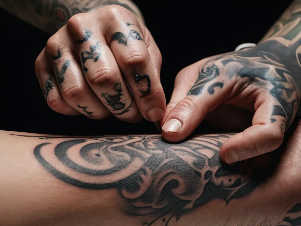 Tattoo artist placing ink on skin