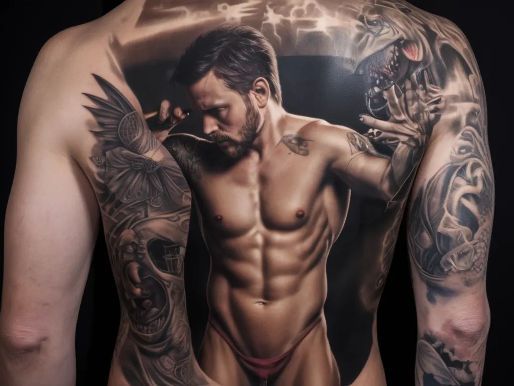 Tattoo artist working on cover-up