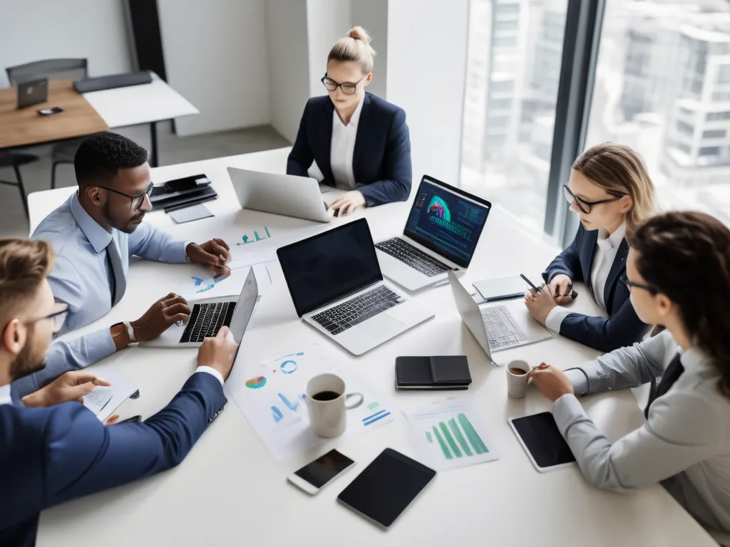 Marketing team collaborating in modern office