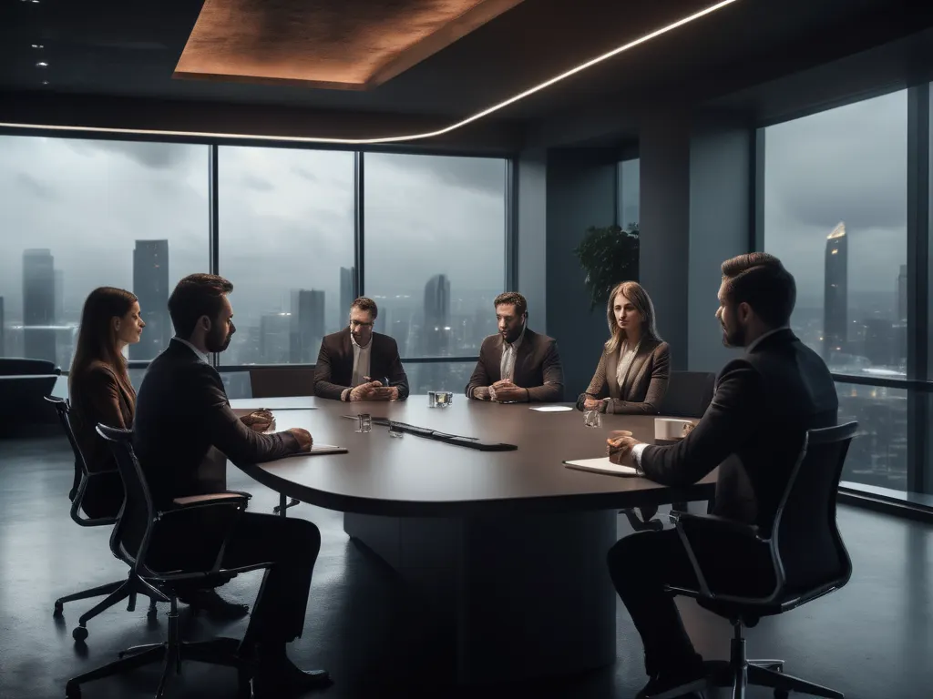 Team meeting in dark conference room