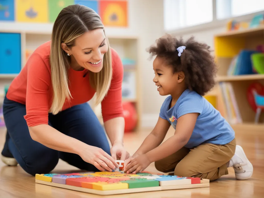 Teacher helping a child with learning activities
