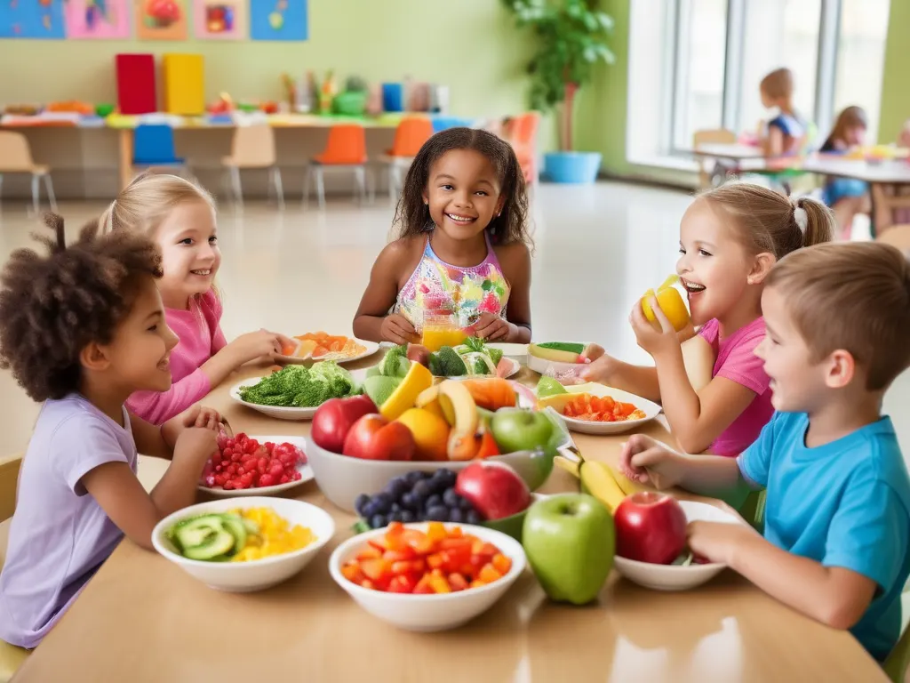Children enjoying healthy meals together