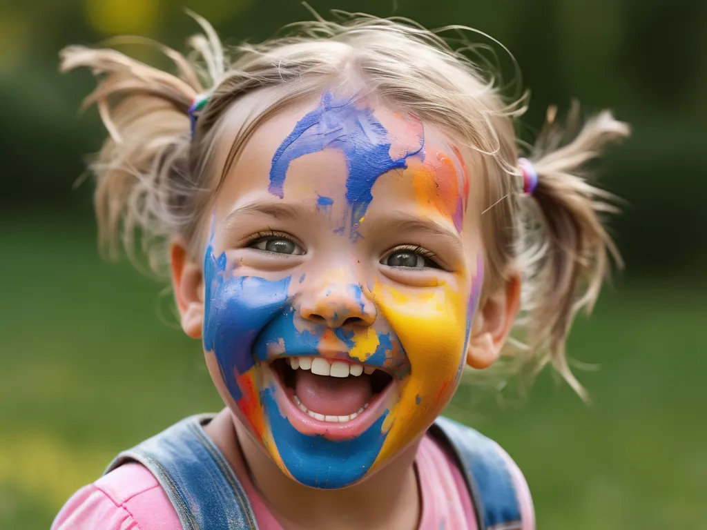 Happy child with paint on face