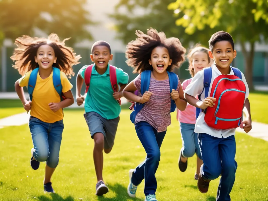 Happy children running at school