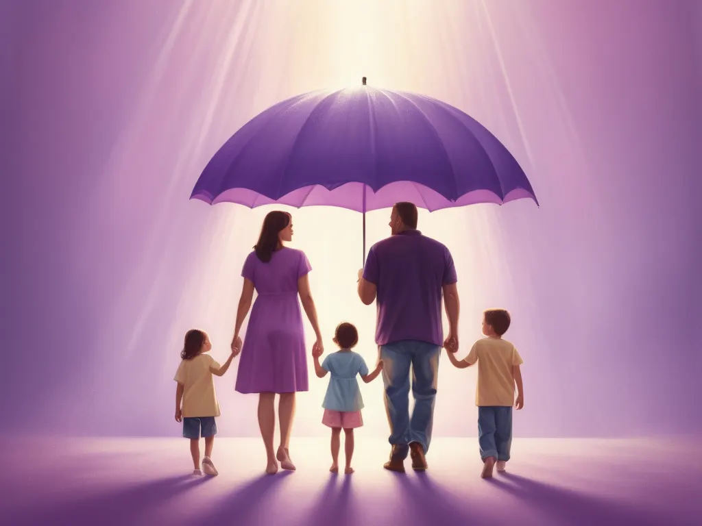Family protected under an umbrella representing insurance coverage