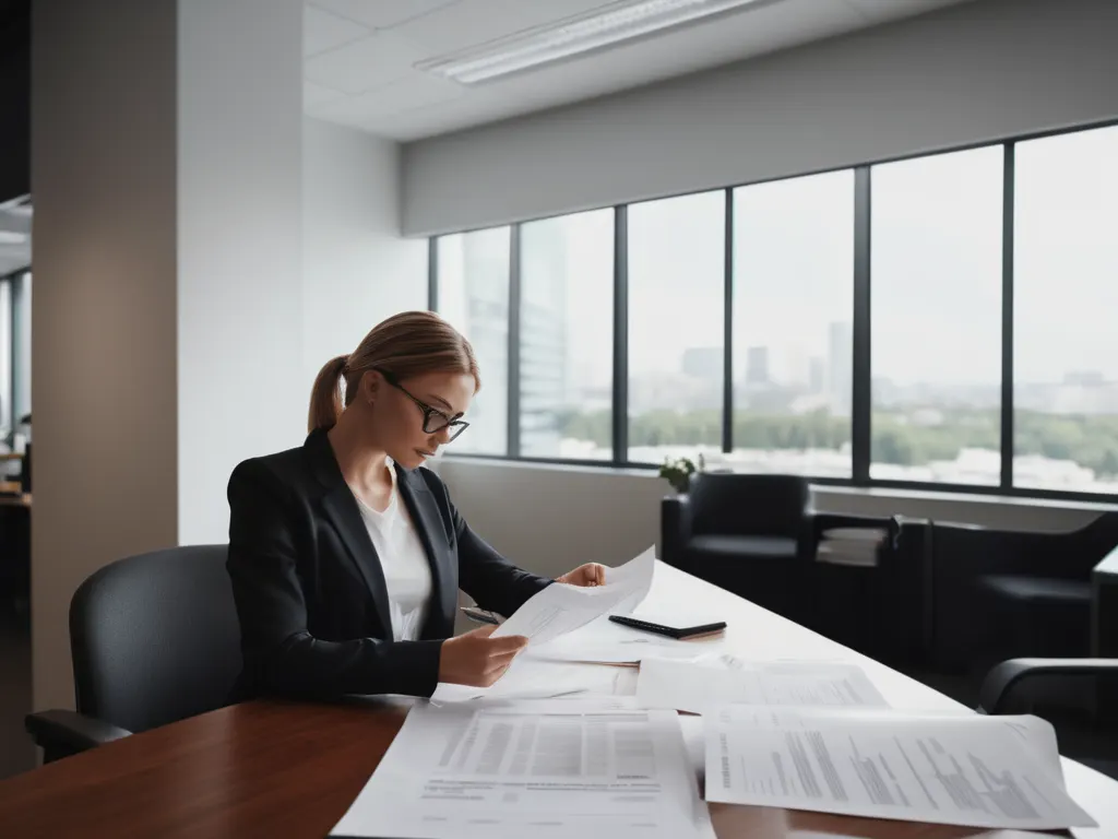 Professional reviewing insurance documents and financial planning materials