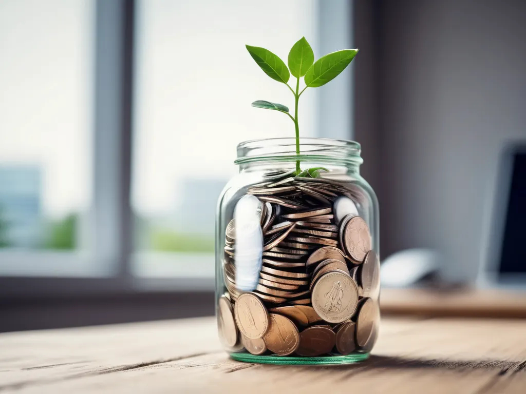 Financial growth - plant growing from coins in a jar