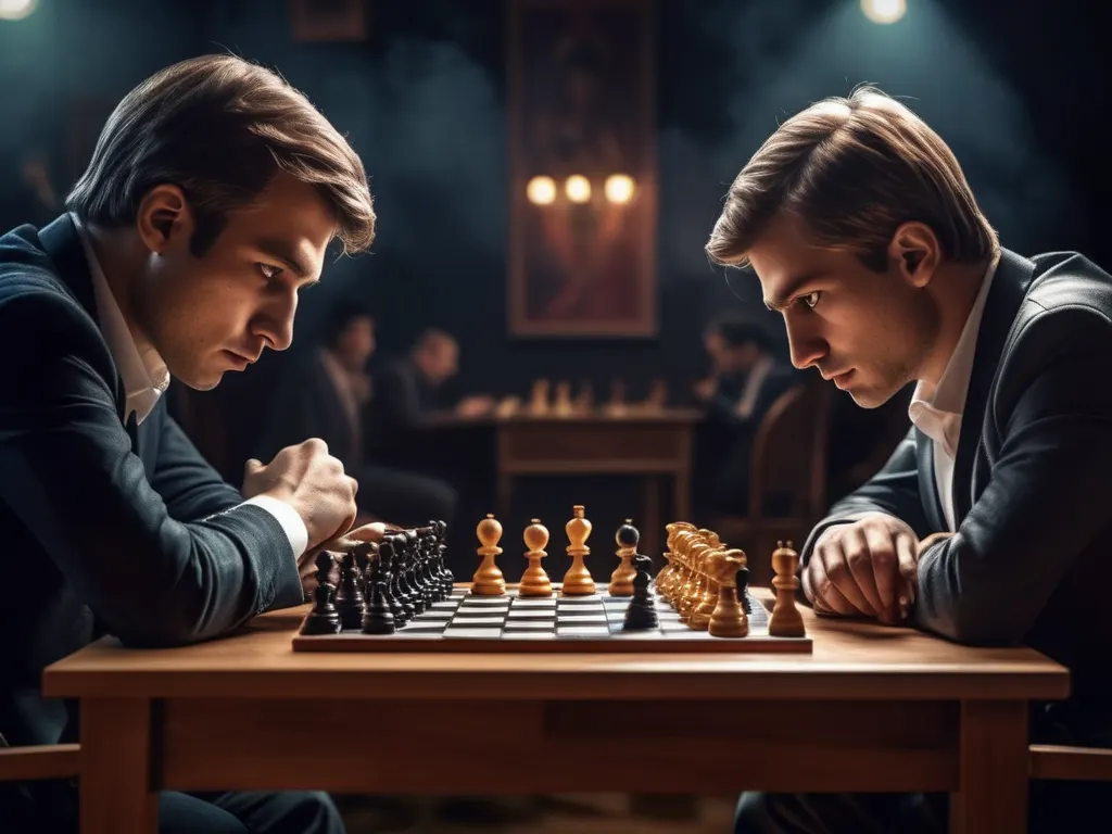 Two chess players focused during a tournament match
