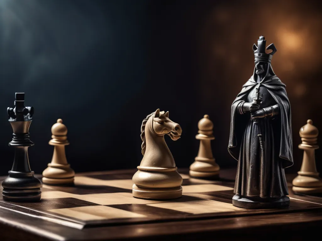 Artistic arrangement of chess pieces on a board