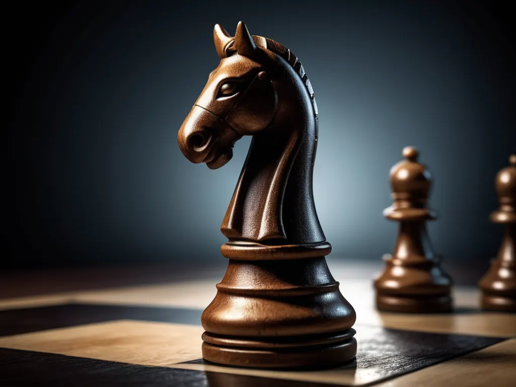 Chess knight piece with dramatic lighting