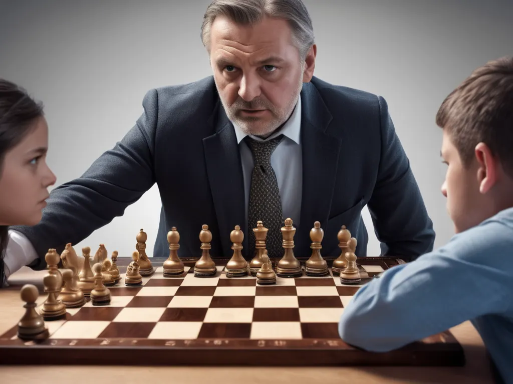 Chess coach explaining strategy to students