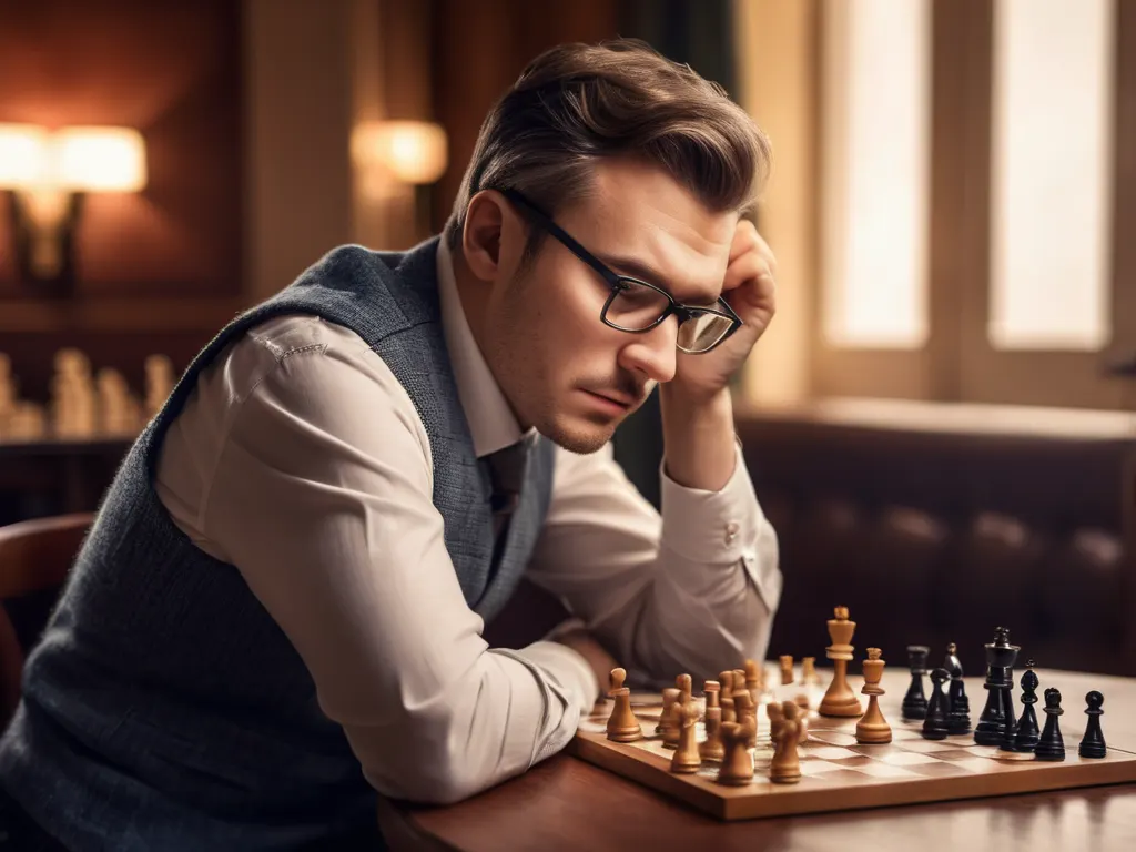 Chess player deeply focused on a game