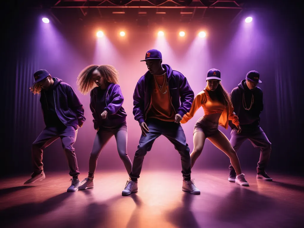 Dancers performing in dramatic lighting