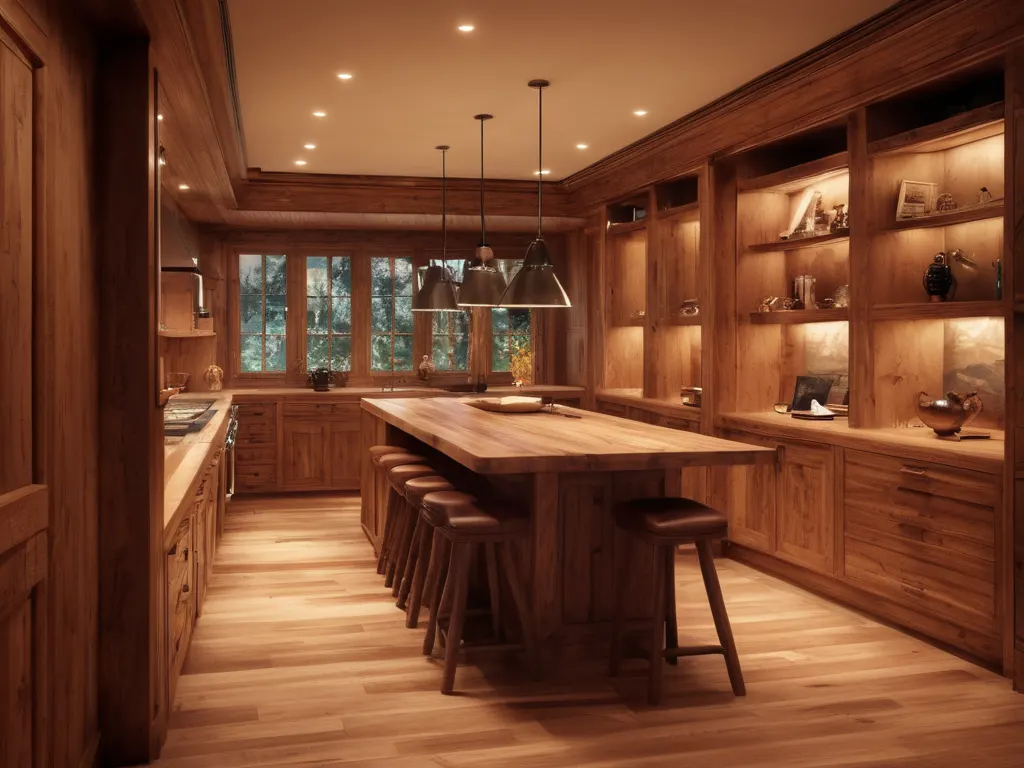 Beautiful wooden interior with custom cabinetry