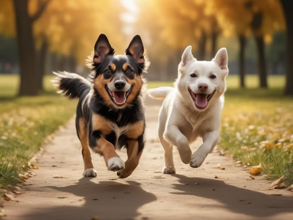Dogs running in park