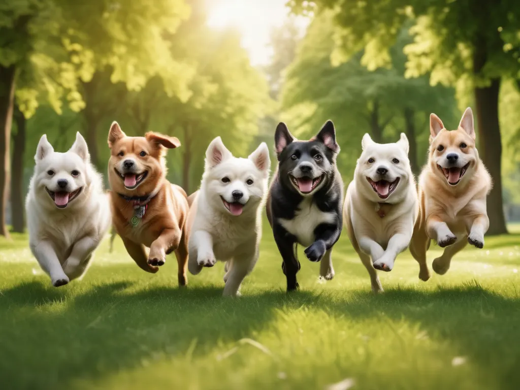 Dogs running in park