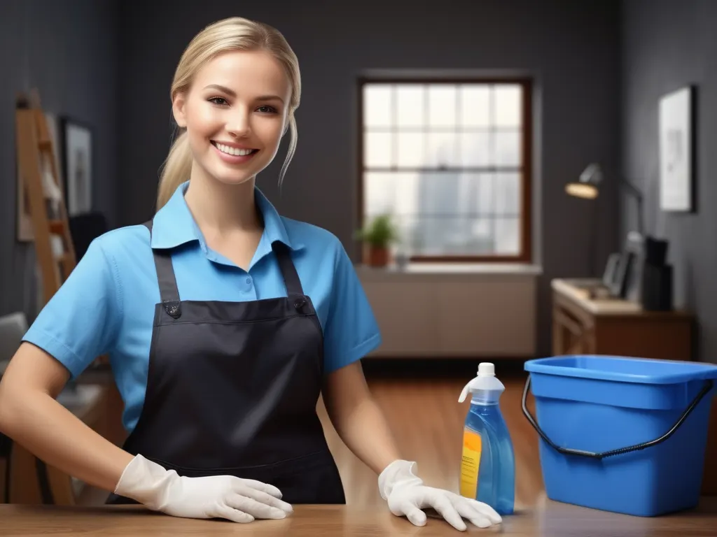 Professional cleaner with supplies