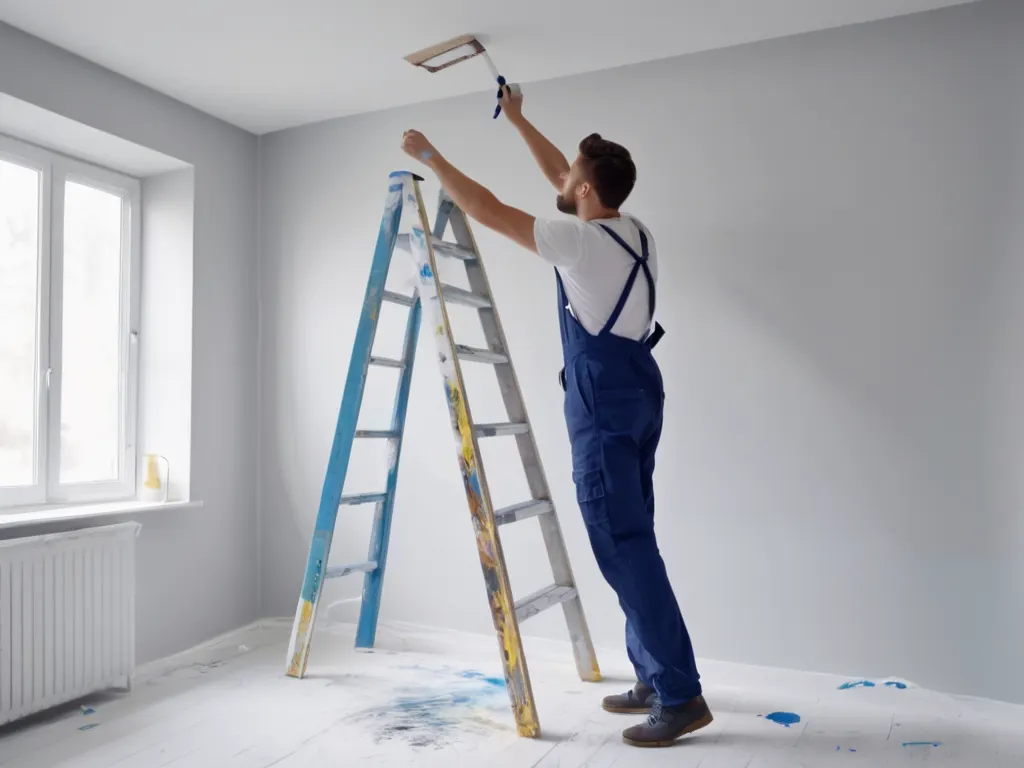 Professional painter working on interior wall