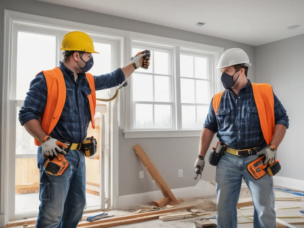 Professional renovation workers collaborating on a project