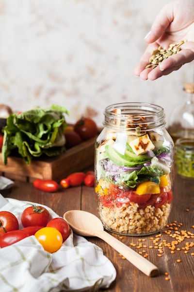Fresh green vegetable salad prep