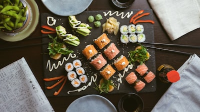 Artisanal sushi platter setup