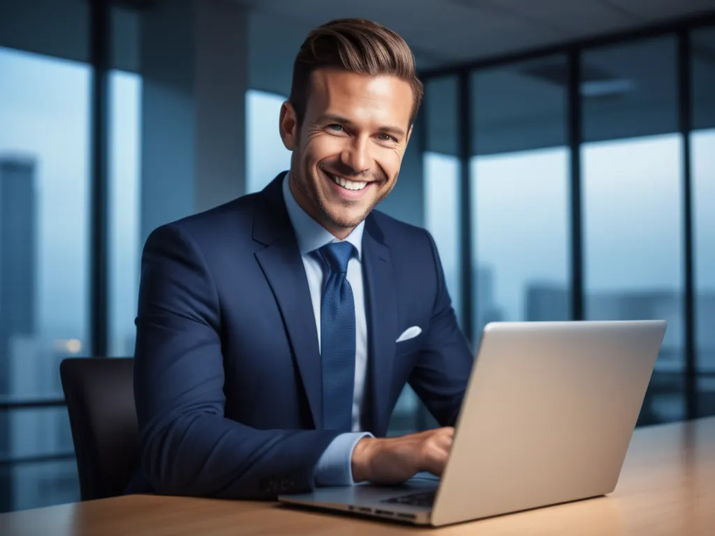 Businessman using laptop in modern office