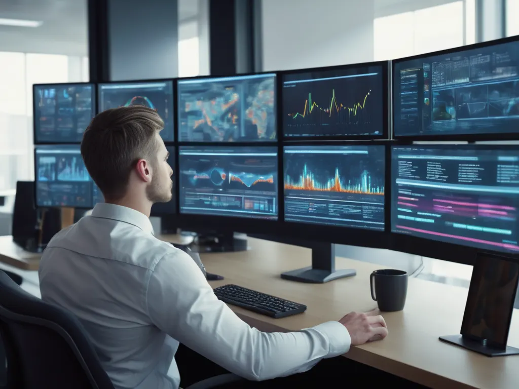 Tech worker analyzing data