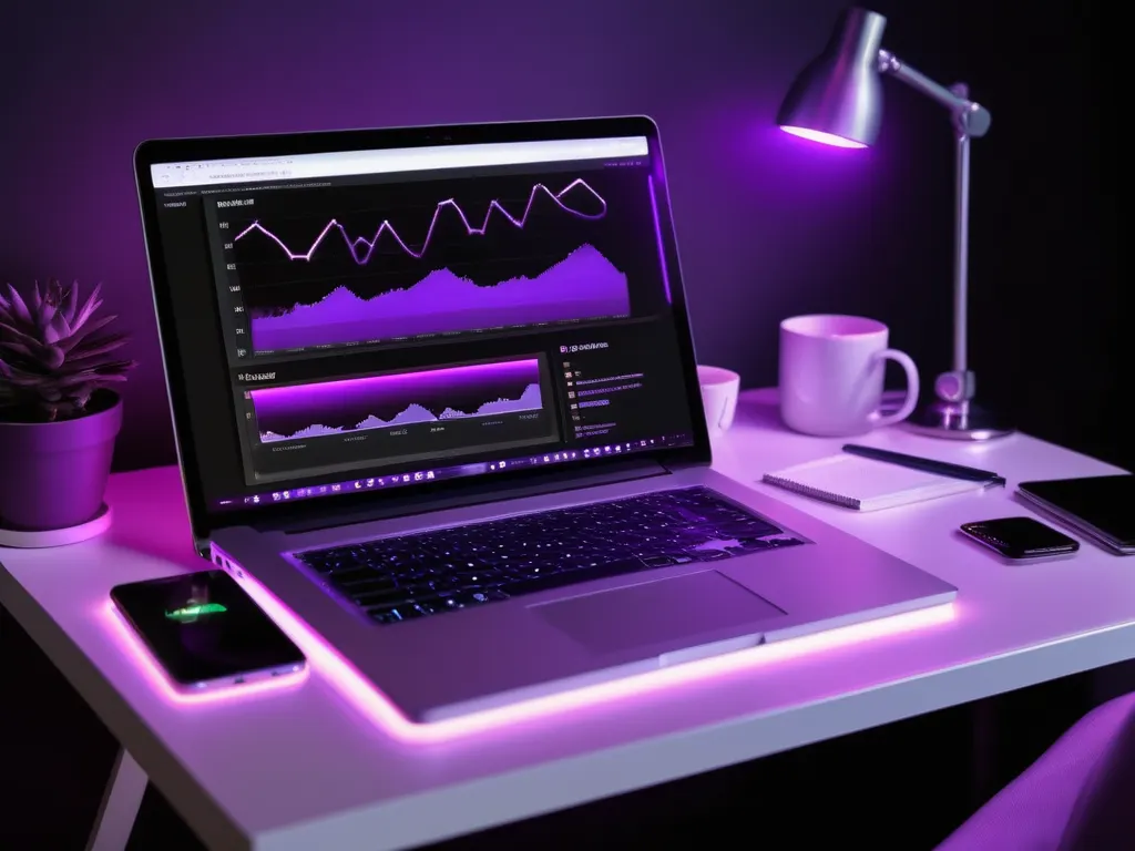 Analytics dashboard on laptop in modern workspace