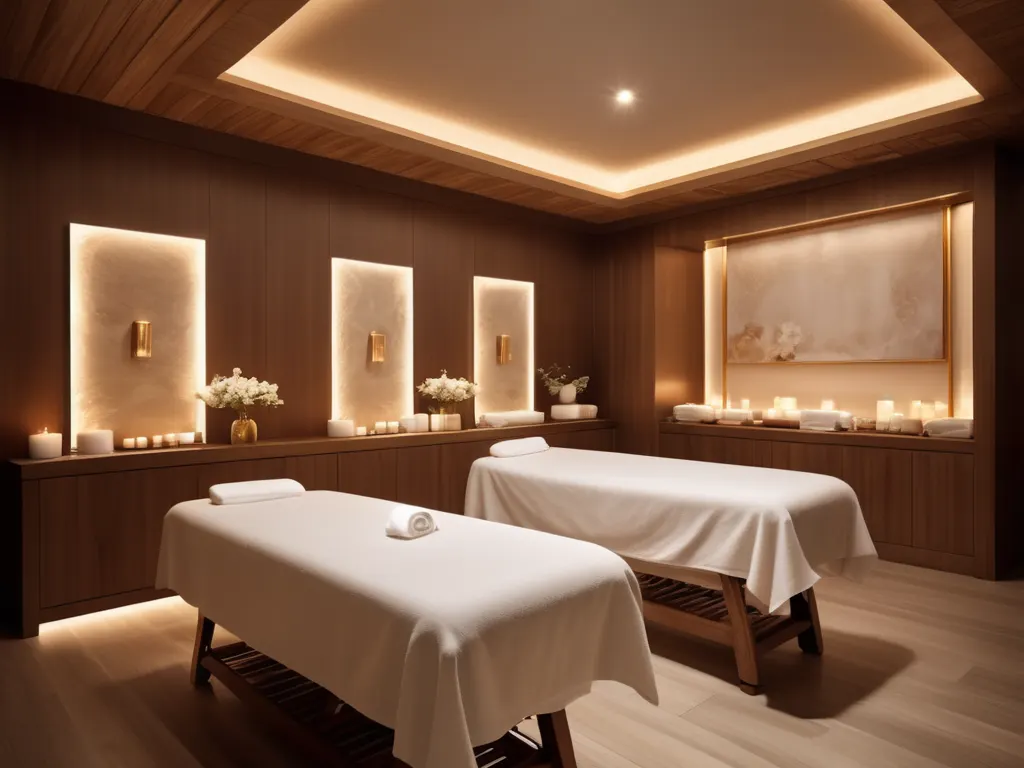 Luxury spa interior with warm golden lighting