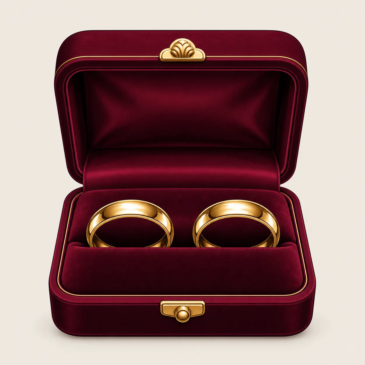 Gold wedding rings in velvet box, detailed vector