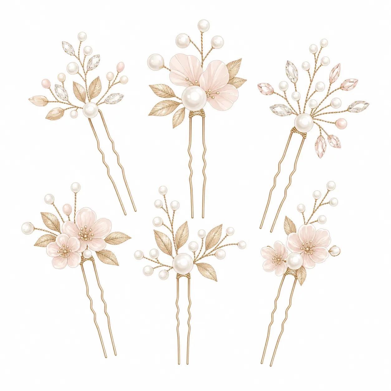 Wedding bride hair styling pins with pearls, aesthetic vector