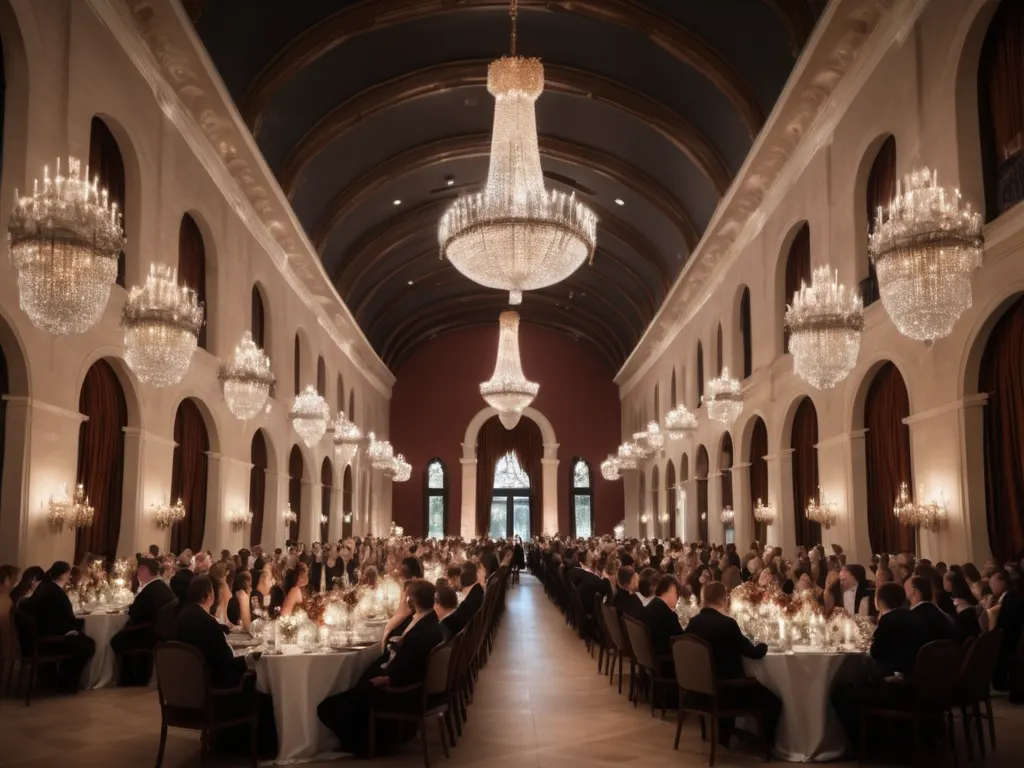 Grand event venue with elegant lighting